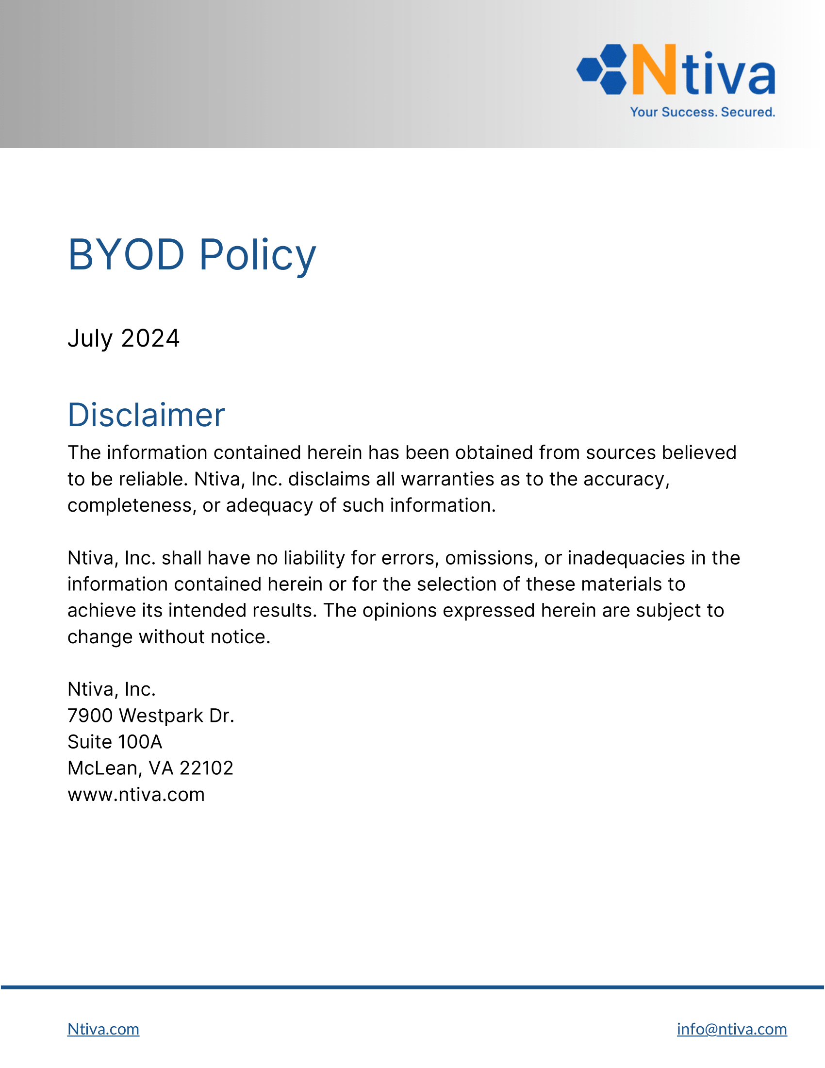 Ntiva Sample BYOD Policy Template 2024-2