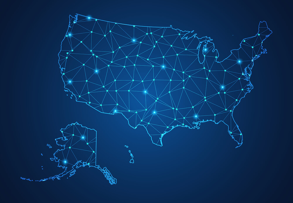 Graphic representing networking connections across the U.S. 