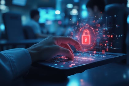 A red security symbol hovers over a cellphone to indicate a social engineering attack.