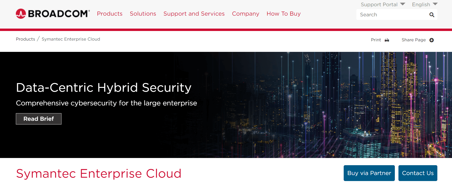 Broadcom Symantec Enterprise Cloud homepage
