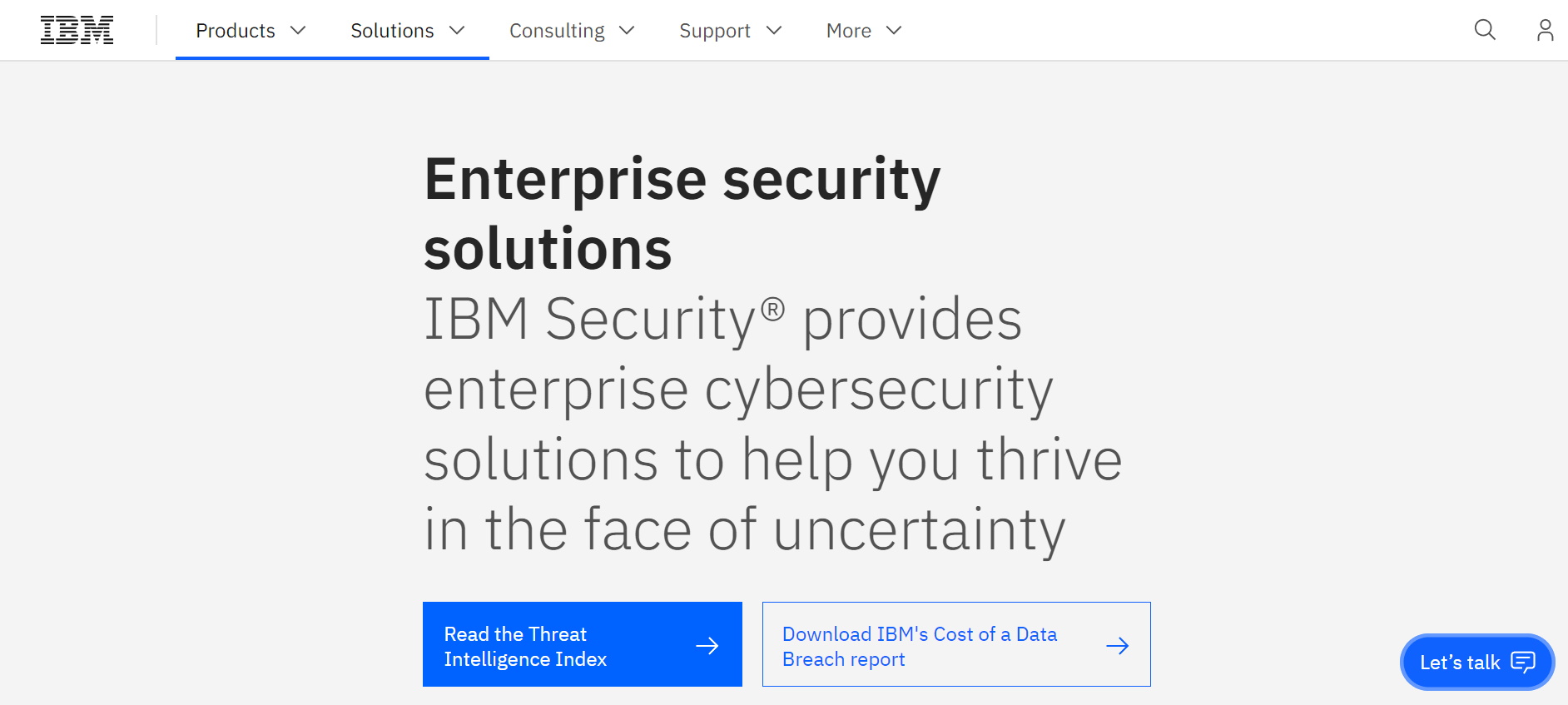 IBM Enterprise Security Solutions homepage