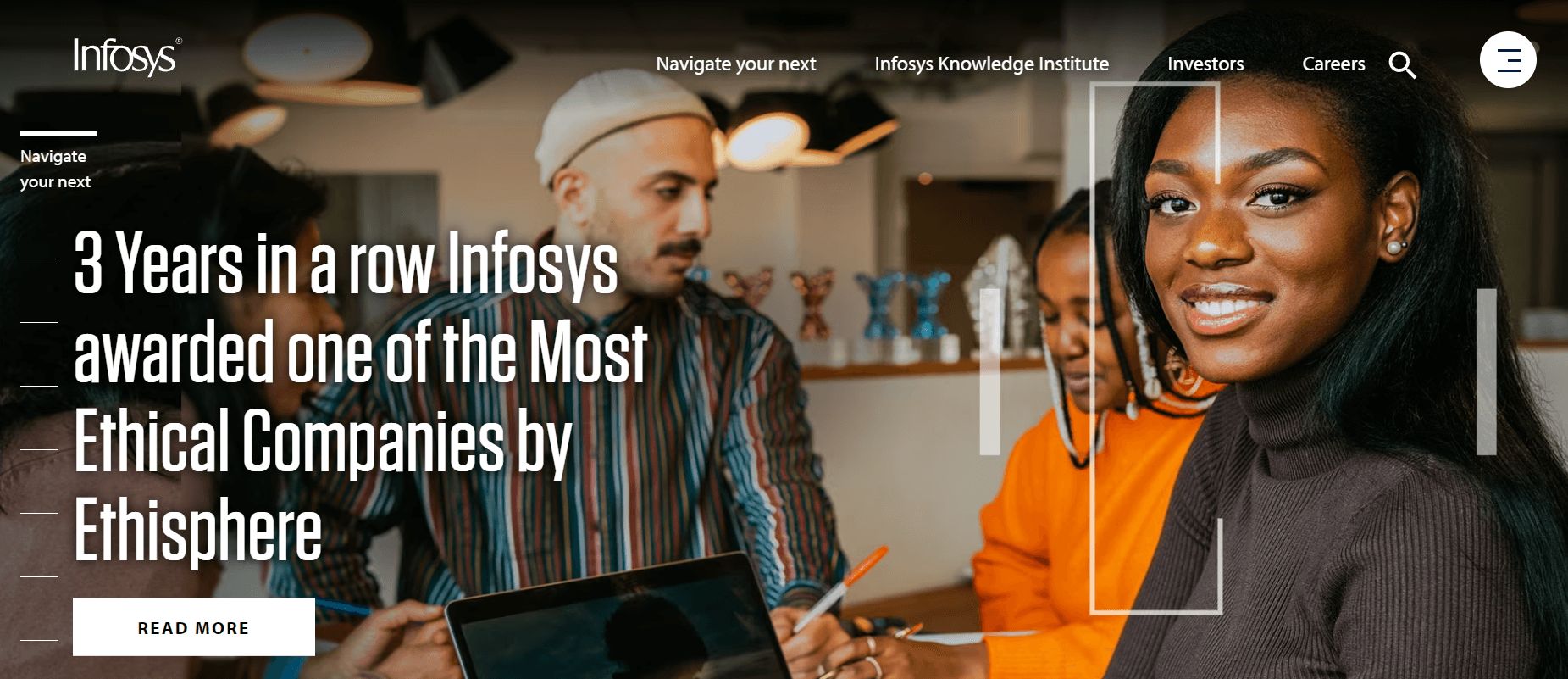 Infosys homepage: 3 Years in a row Infosys awarded one of the most Ethical Companies by Ethisphere