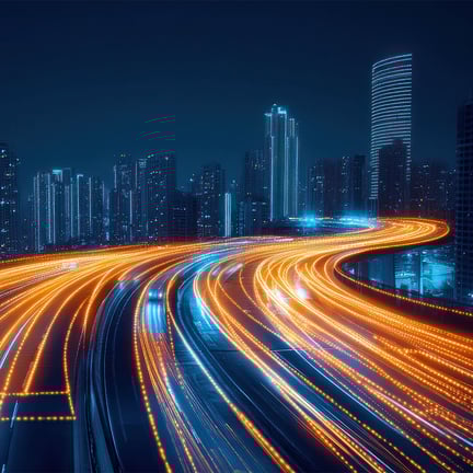 Bright city landscape at night
