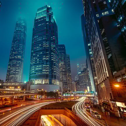 City landscape with extended exposure light movements