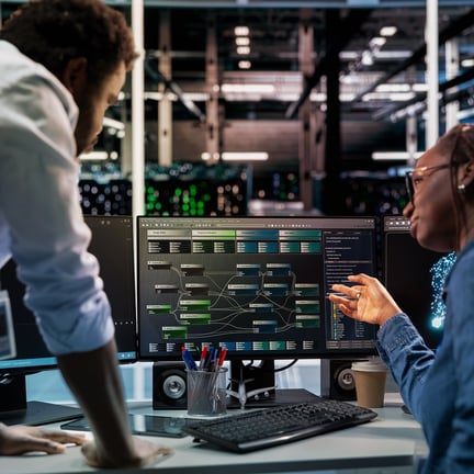 Data center engineer uses AI visual programming to oversee automated repetitive tasks minimizing manual intervention