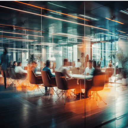 Long exposure shot of group of people in a meeting room, business concept