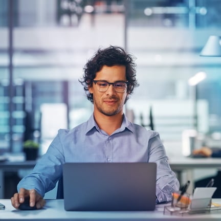 Modern Office Businessman Working on Computer. Portrait of Successful