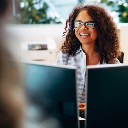 Smiling woman working municipality office reception