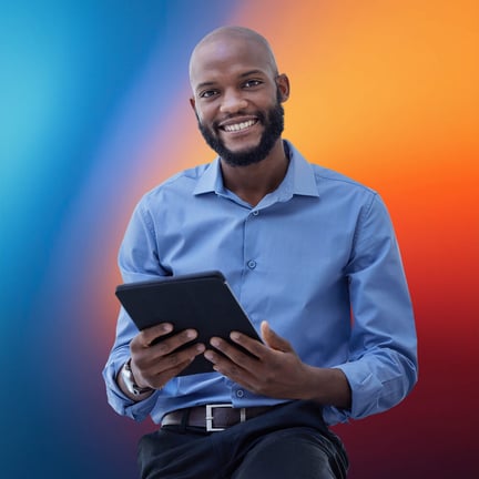 Tablet and portrait of an executive ceo of a company