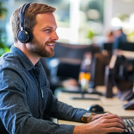 Tech support specialist assisting customer via video call tech assistance through remote IT support