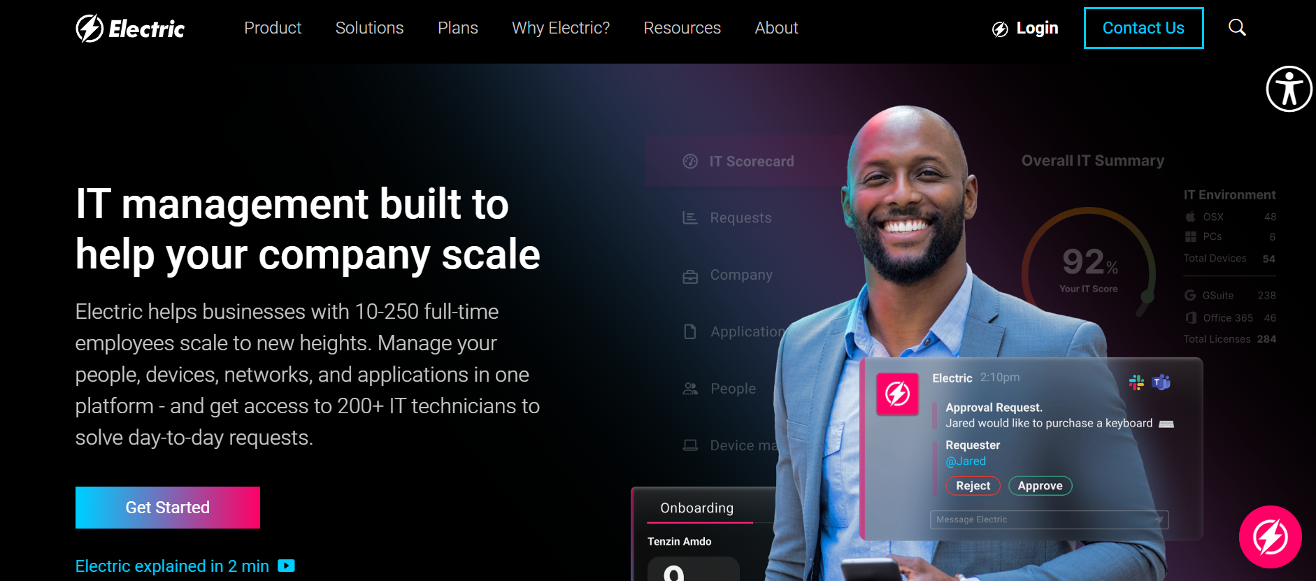 Electric IT homepage: IT management built to help your company scale. 