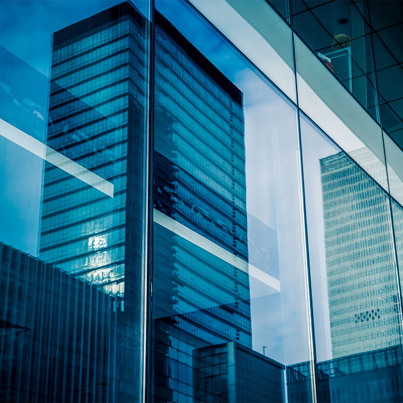 Reflection of architecture on a modern office building